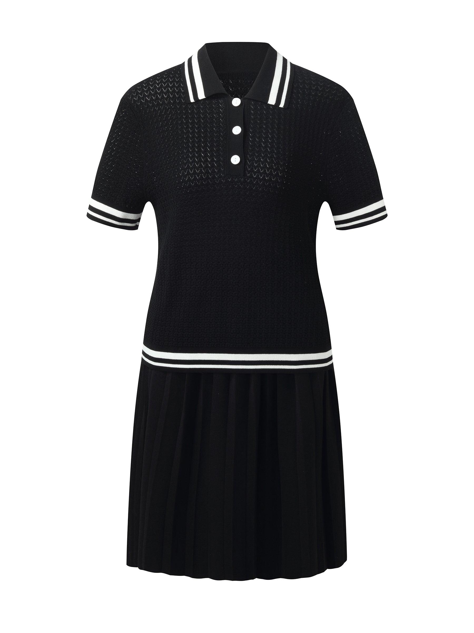 Tencel Blend Openwork Knit Top And Pleated Skirt Two-Piece Set Product Image