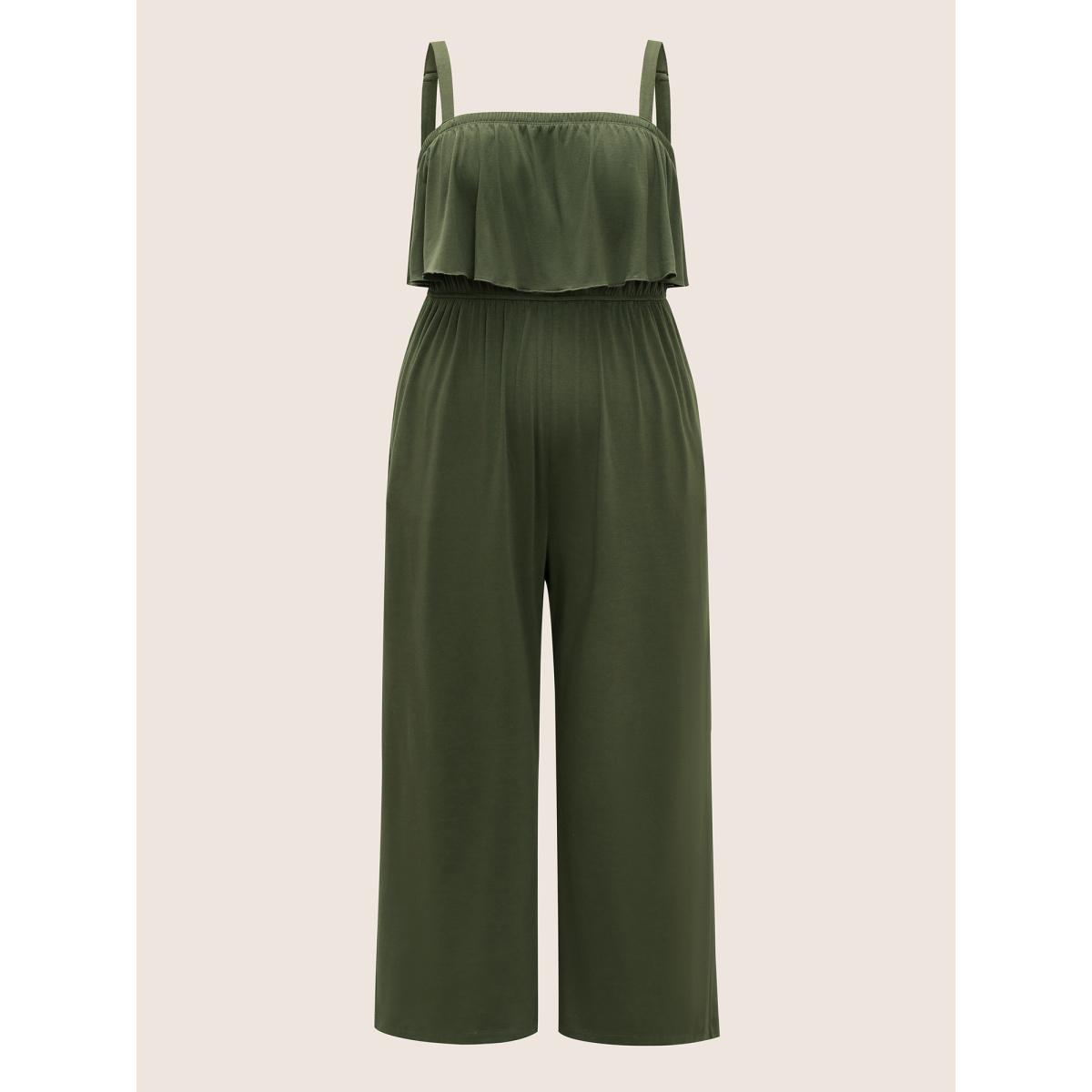 Plus Size ArmyGreen Supersoft Essentials Flutter Layered Pocket Cami Jumpsuit Women Resort Sleeveless Non Vacation Loose Jumpsuits BloomChic 30/6X Product Image