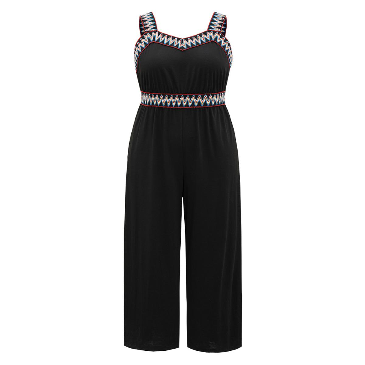 Plus Size Black Contrast Trim Pocket Patchwork Cami Jumpsuit Women Casual Sleeveless Spaghetti Strap Dailywear Loose Jumpsuits BloomChic 30/6X Product Image
