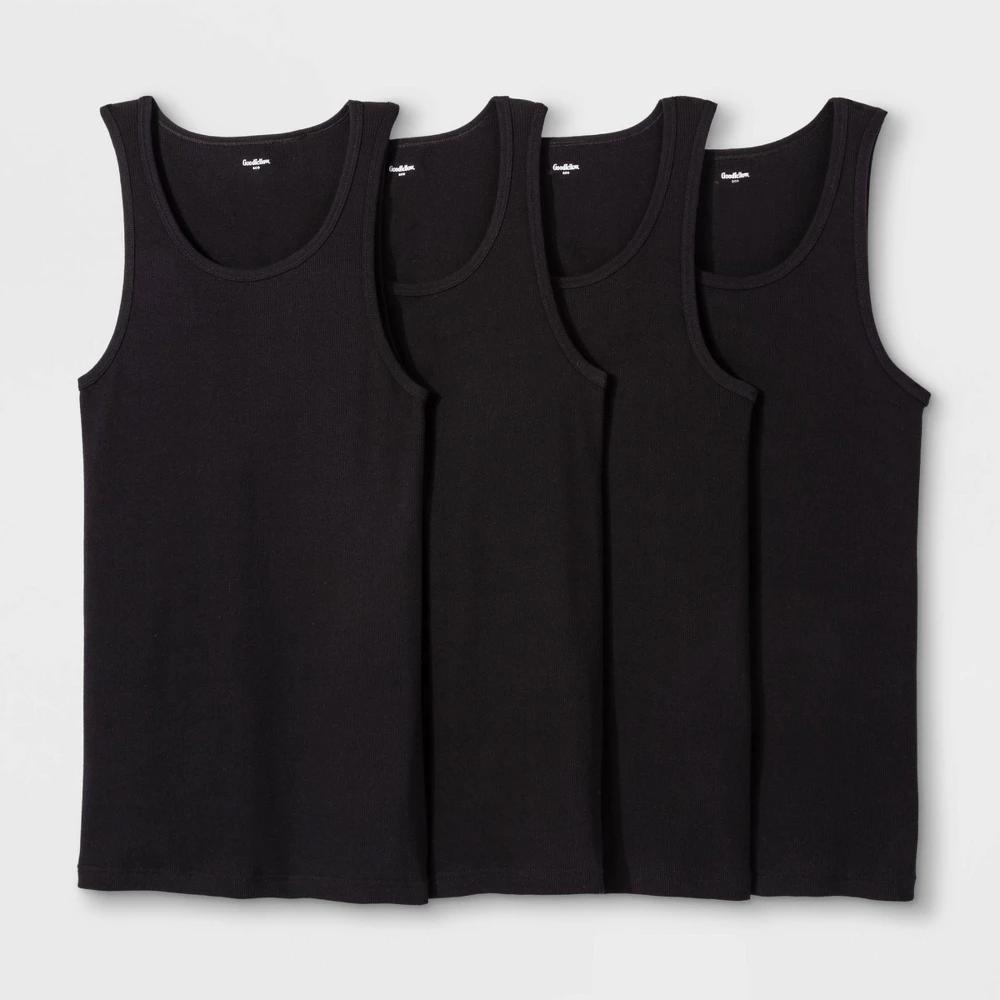 Men's 4pk Ribbed Tank Top - Goodfellow & Co™ Black XXL: Cotton Sleeveless Undershirts Product Image