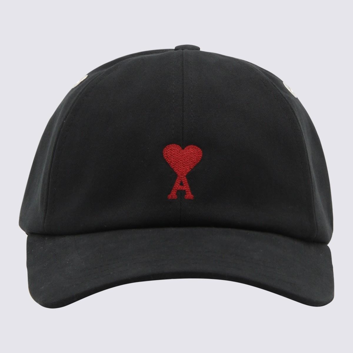 AMI ALEXANDRE MATTIUSSI Ami Paris Black And Red Cotton Ami Paris De Coeur Baseball Cap Product Image