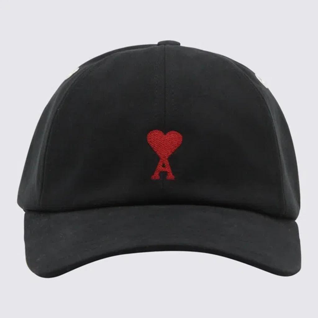 AMI ALEXANDRE MATTIUSSI Ami Paris Black And Red Cotton Ami Paris De Coeur Baseball Cap Product Image