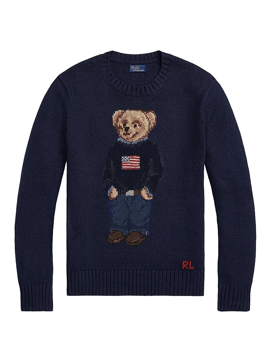 Womens Cotton-Linen Crewneck Bear Sweater Product Image
