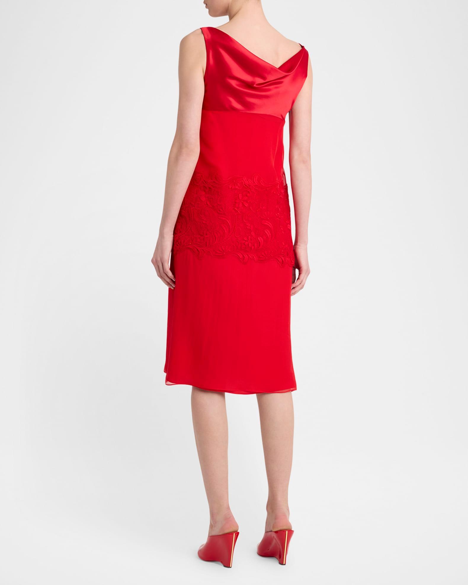 lace-Panel Silk Chiffon Midi Dress Product Image