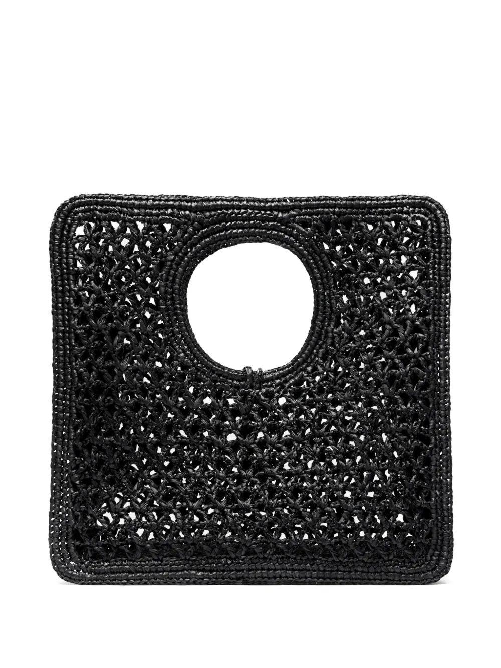JACQUEMUS Carre Spiaggia Embellished Braided Raffia Tote In Black Product Image