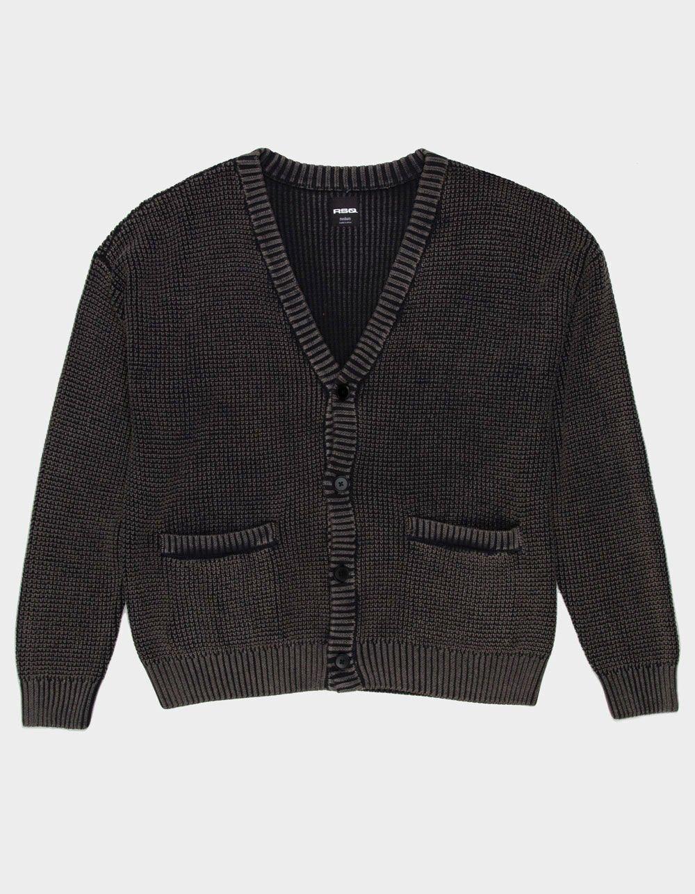 RSQ Mens Washed Cardigan Sweater - BLACK Product Image