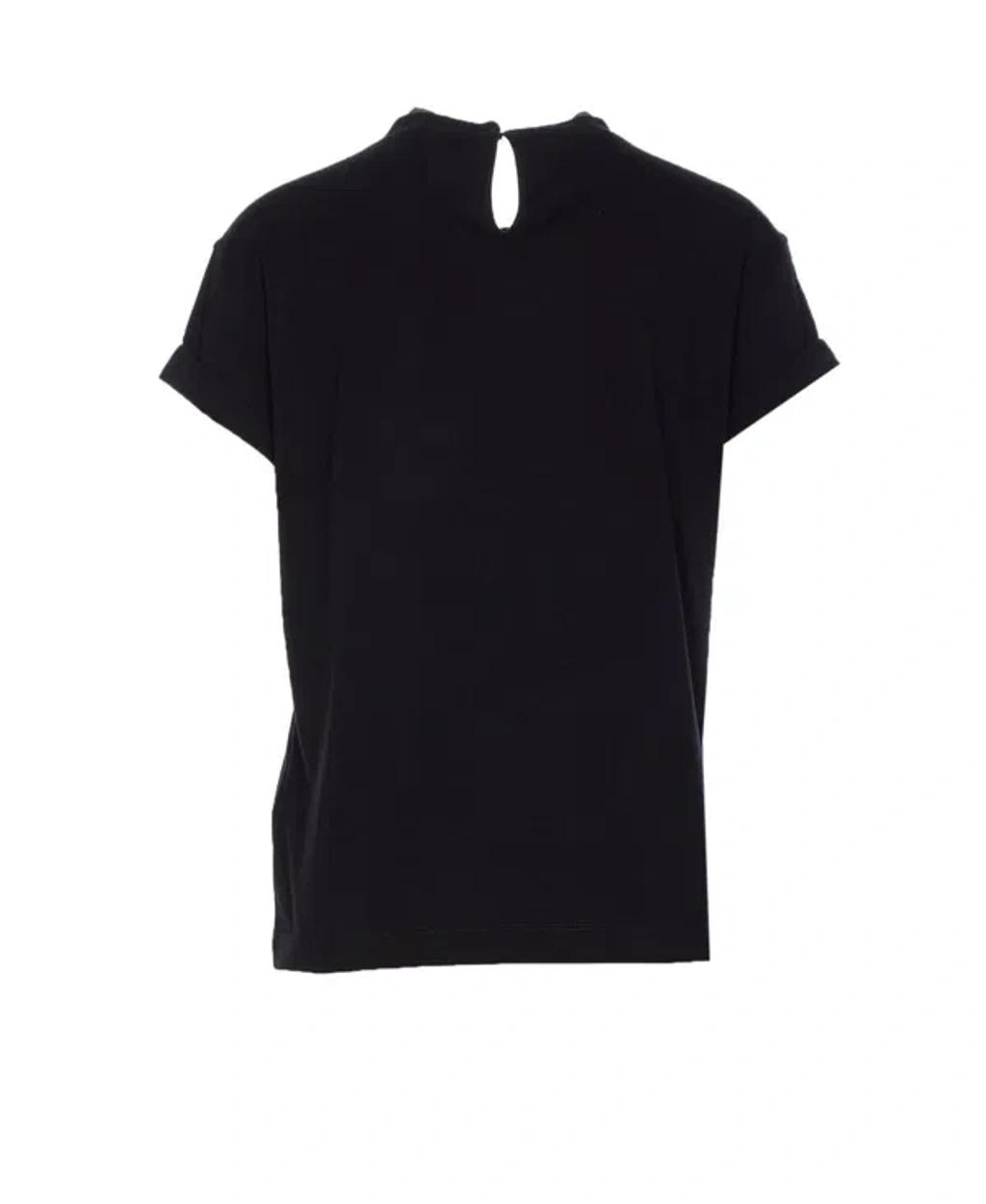 BRUNELLO CUCINELLI Women Stretch Cotton Jersey T-shirt With Precious Faux-layering In Black Product Image