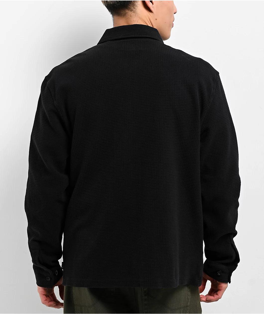 Welcome Sliver Black Waffle Knit Zip Long Sleeve Shirt Product Image