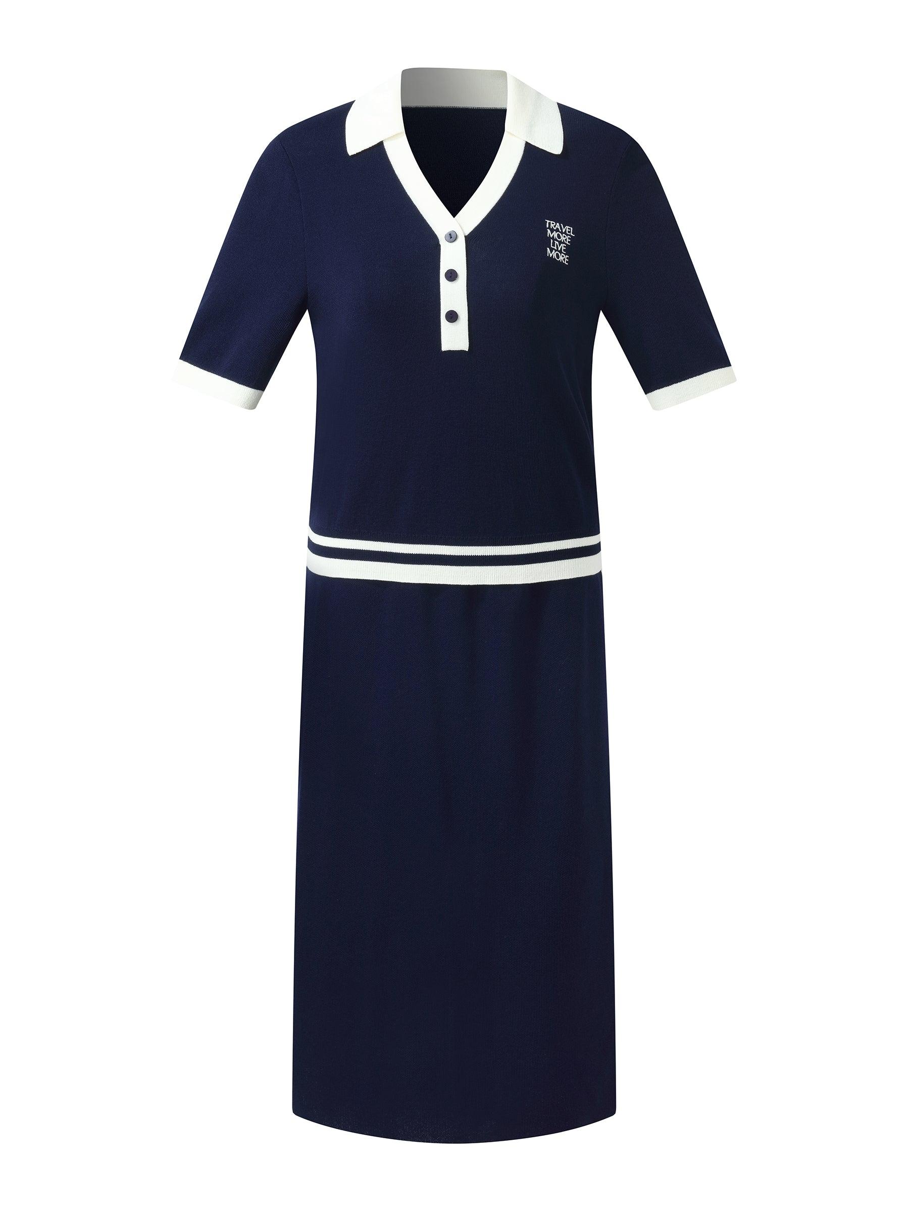 Tencel Blend Contrast Trim Knit Top And Skirt Two-Piece Set Product Image