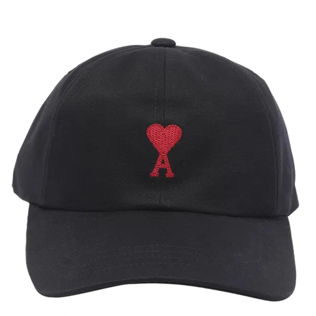 AMI ALEXANDRE MATTIUSSI Ami Paris Black And Red Cotton Ami Paris De Coeur Baseball Cap Product Image