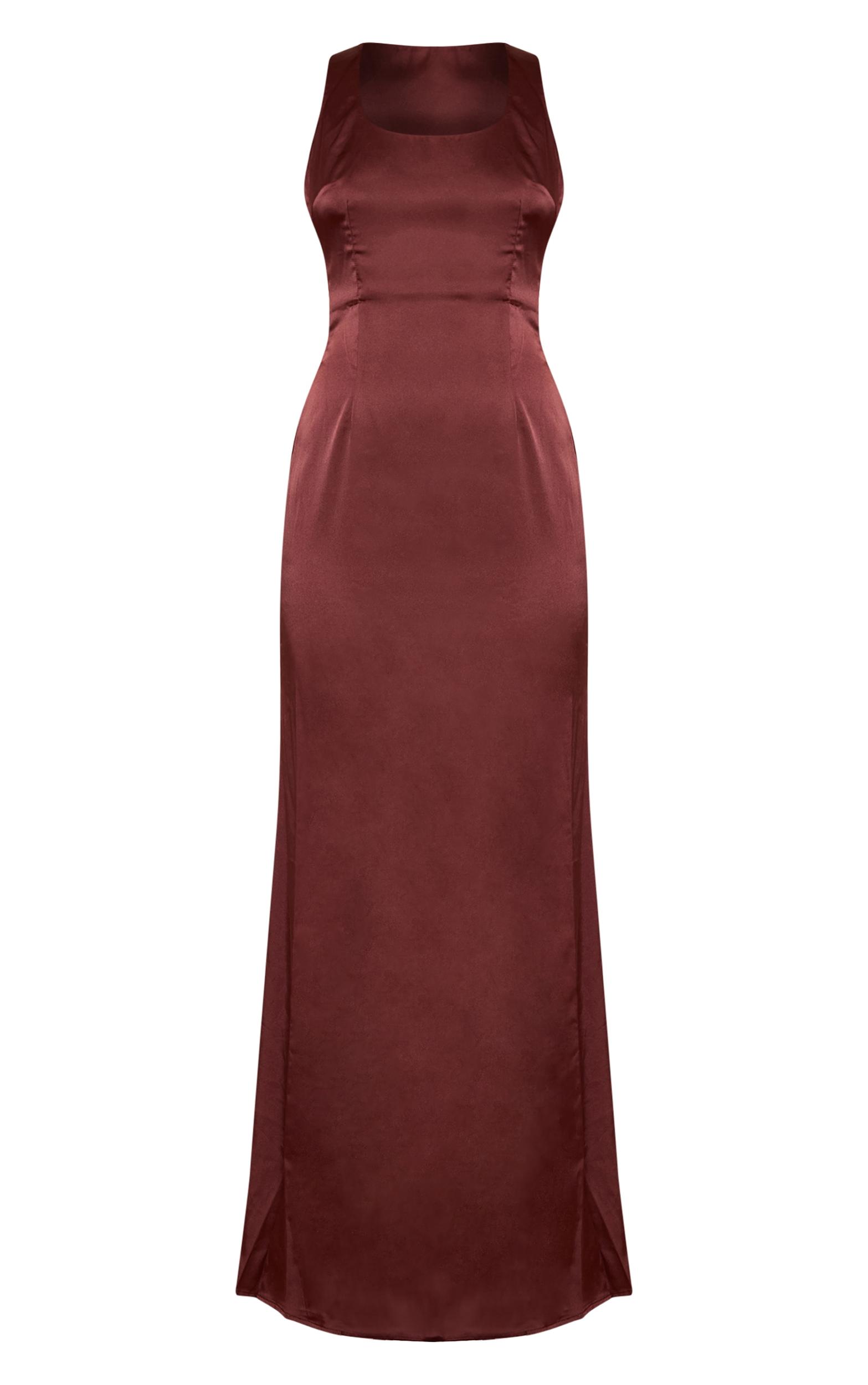 Chocolate Satin Cross Back Midaxi Dress Product Image