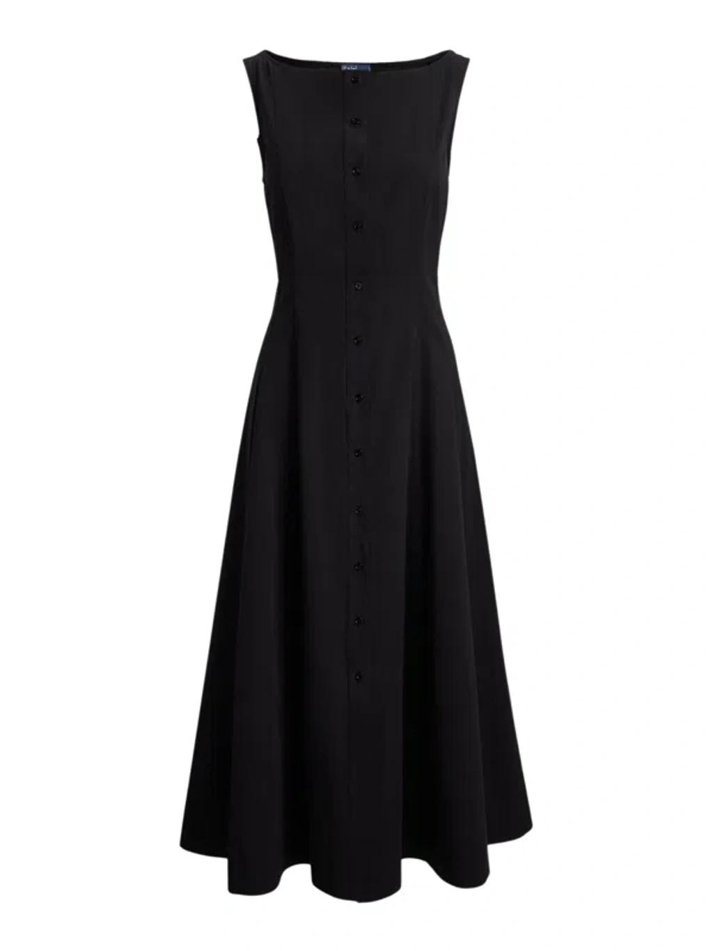 POLO RALPH LAUREN Womens Polo Black Panelled A-line Cotton Midi Dress Product Image