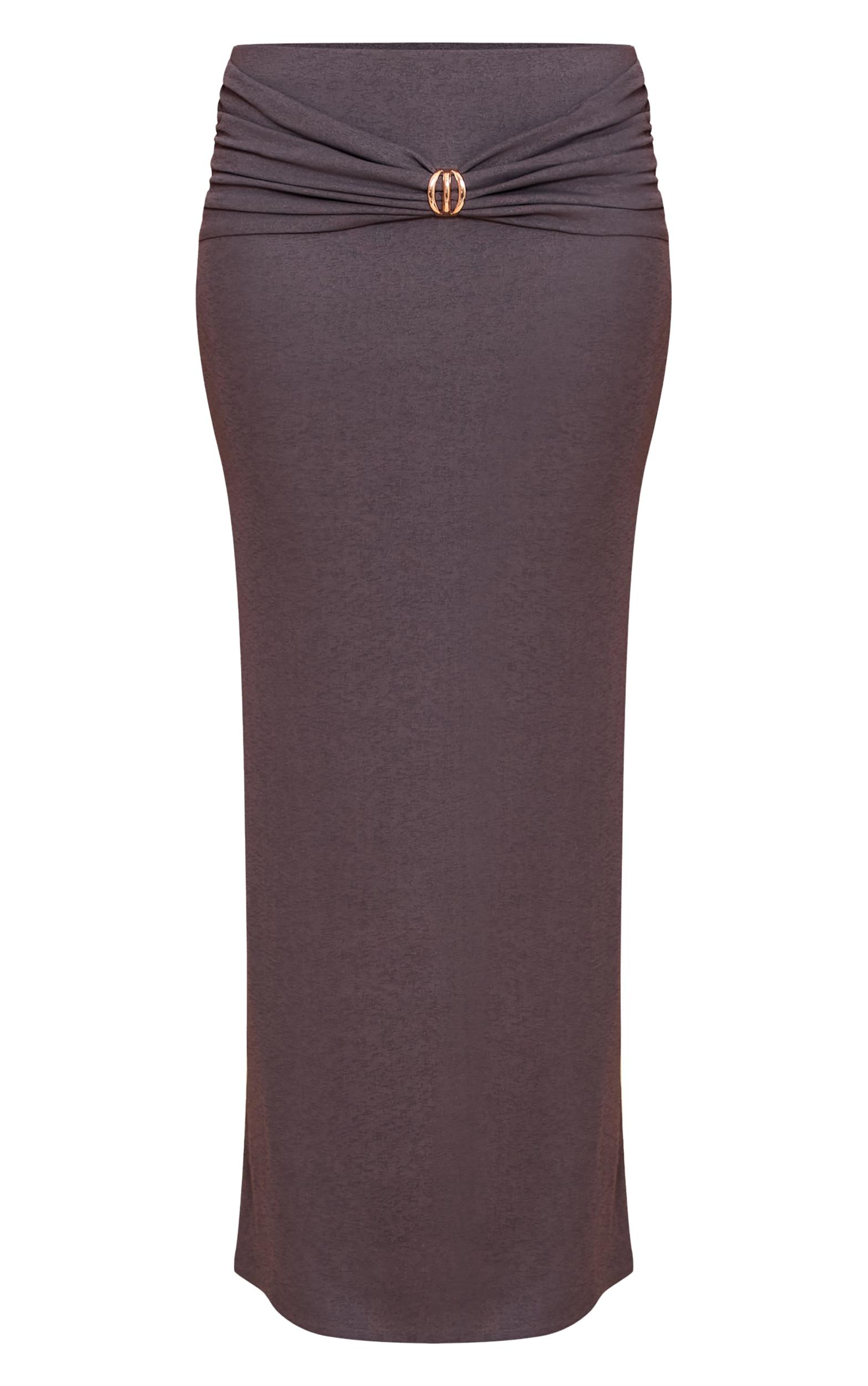 Charcoal Burnout Mesh Trim Detail Wrap Maxi Skirt Product Image