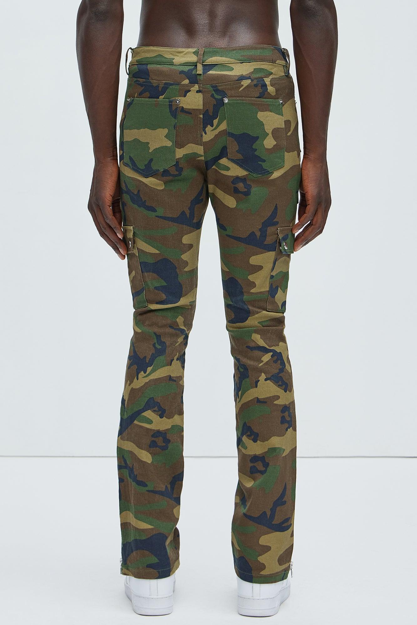 On The Verge Waxed Zipper Skinny Flare Cargo Pants - Camouflage Product Image