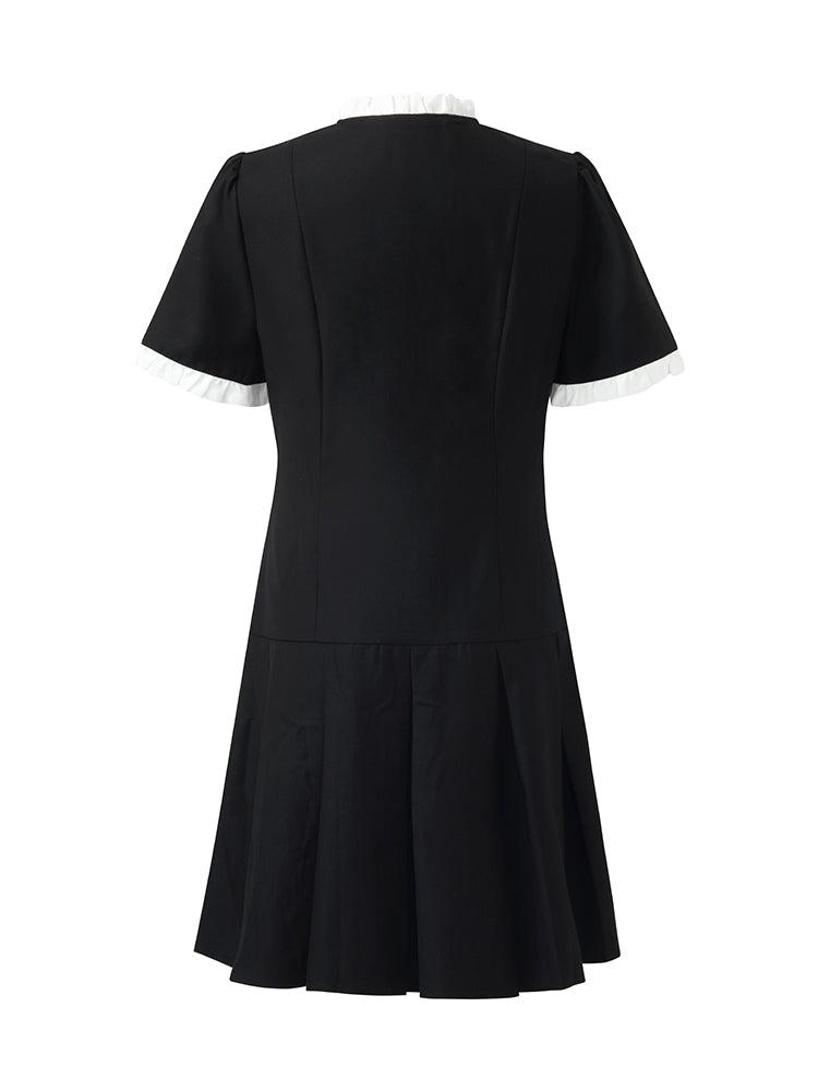 Ruffle Trim Pearl Buttons Women Mini Dress Product Image