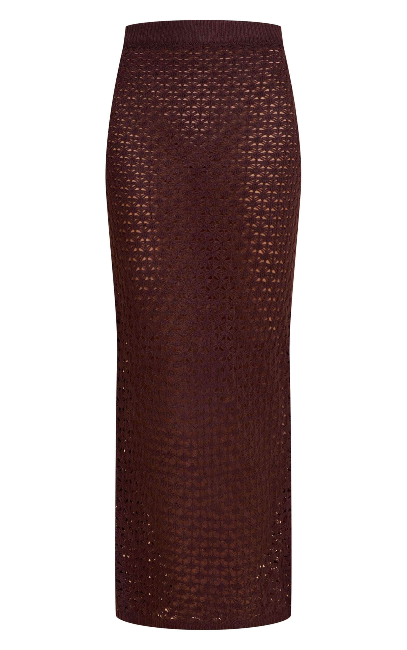  Chocolate Crochet Knit Maxi Skirt Product Image