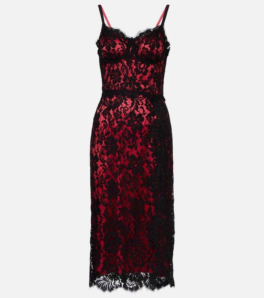 DOLCE & GABBANA Lace Midi Slip Dress In Black/red Product Image