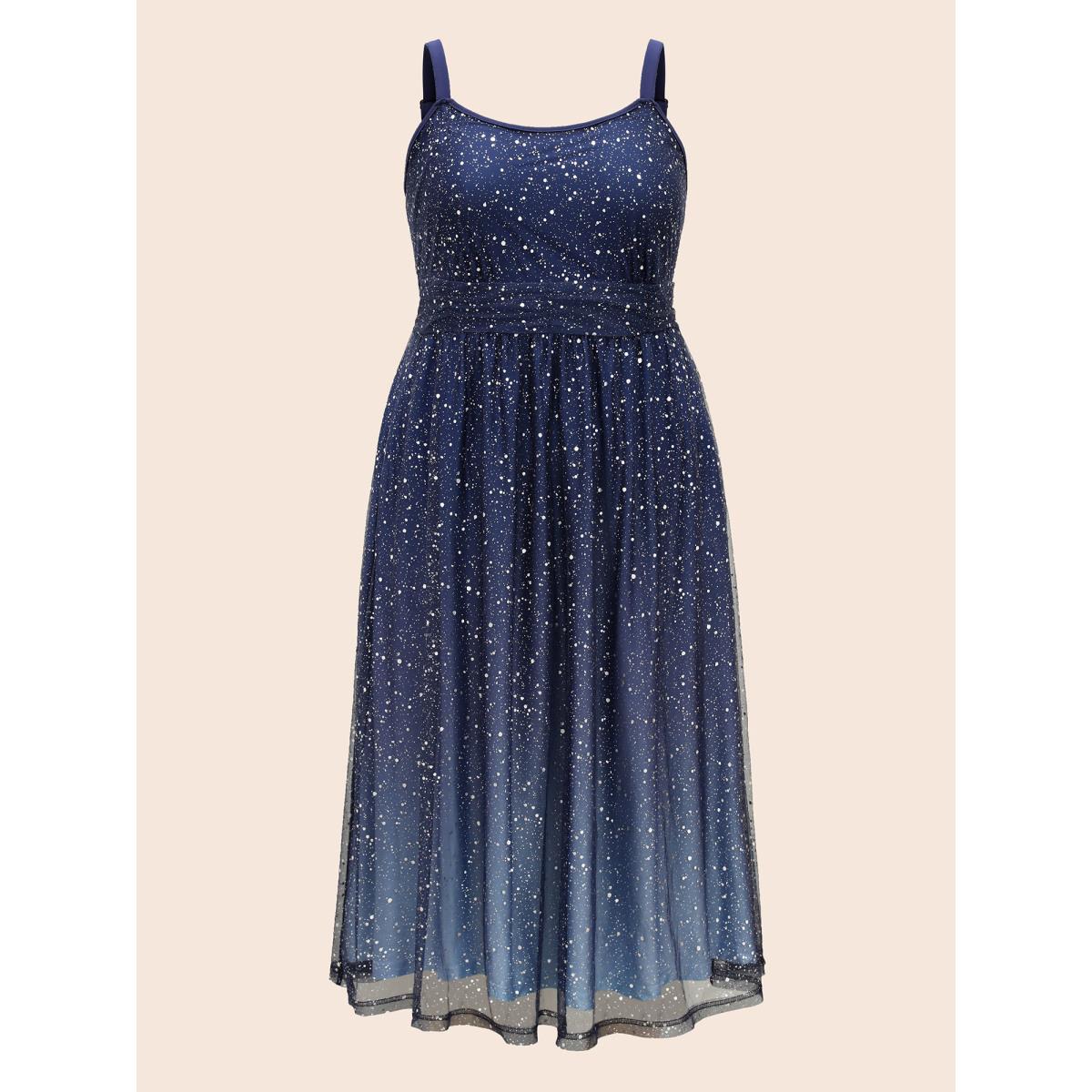 Plus Size Ombre Glitter Mesh Cami Midi Dress Navy Women Formal Texture U-neck Sleeveless Curvy BloomChic 28/5X Product Image
