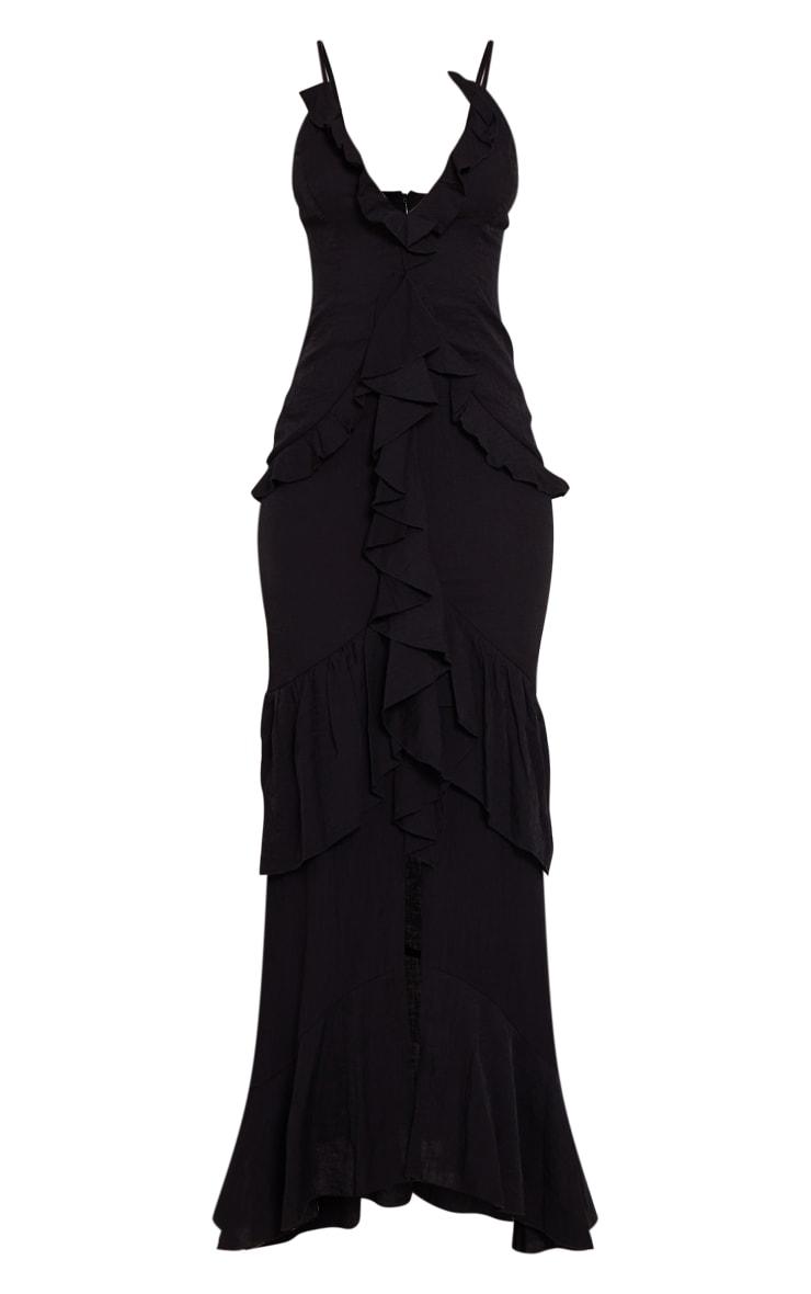 Tall Black Textured Frill Maxi Dress Product Image
