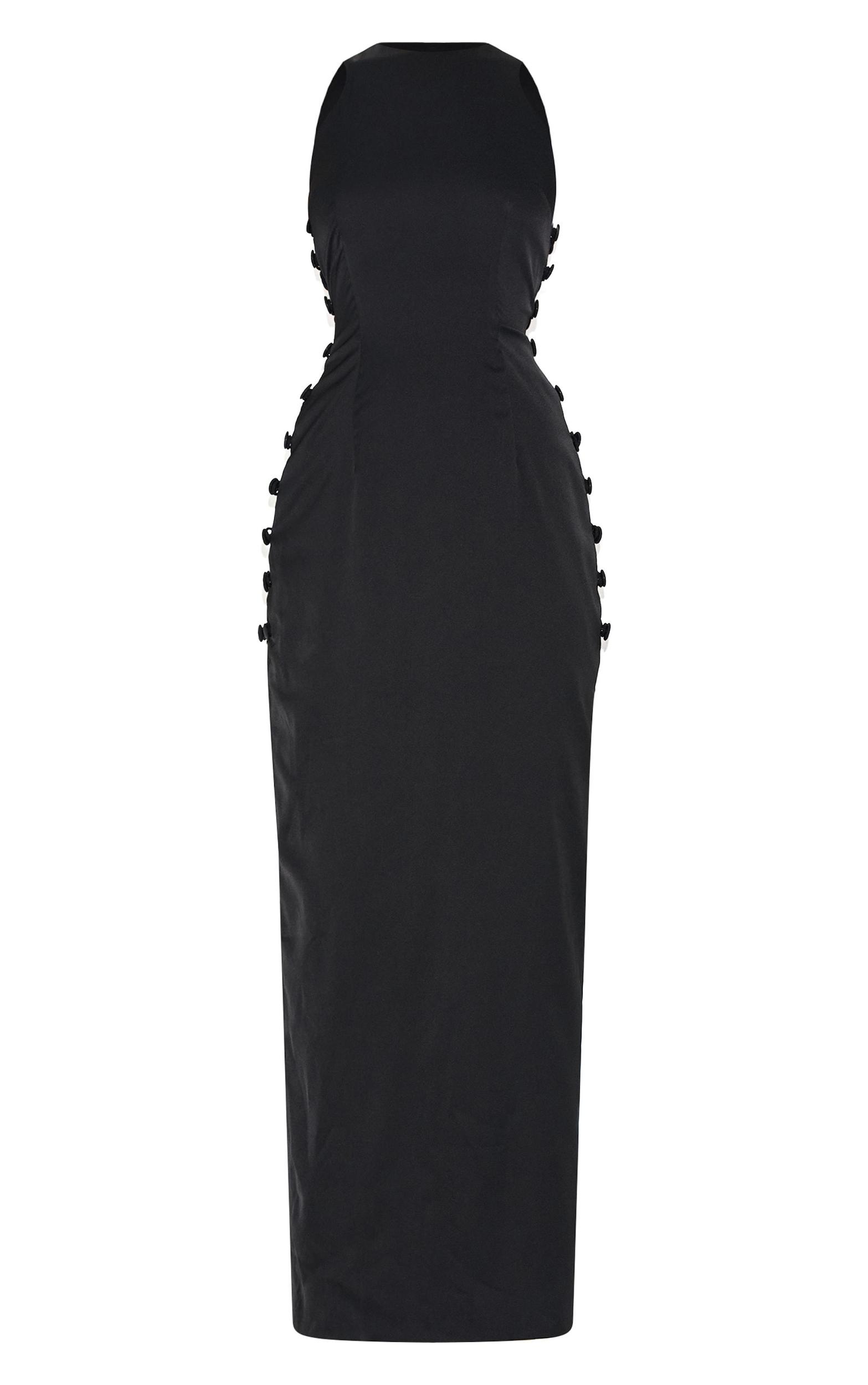 Black Woven Racer Button Detail Midaxi Dress Product Image