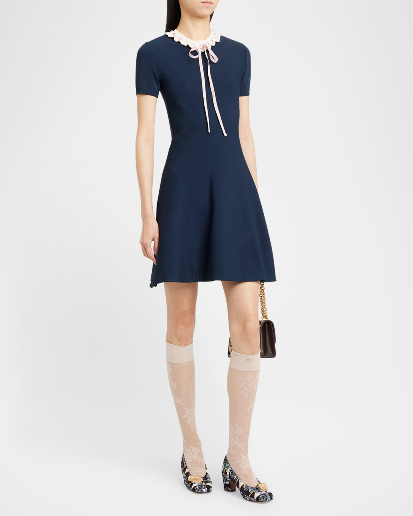 Ribbon Ruffle-Trim Knit Mini Dress Product Image