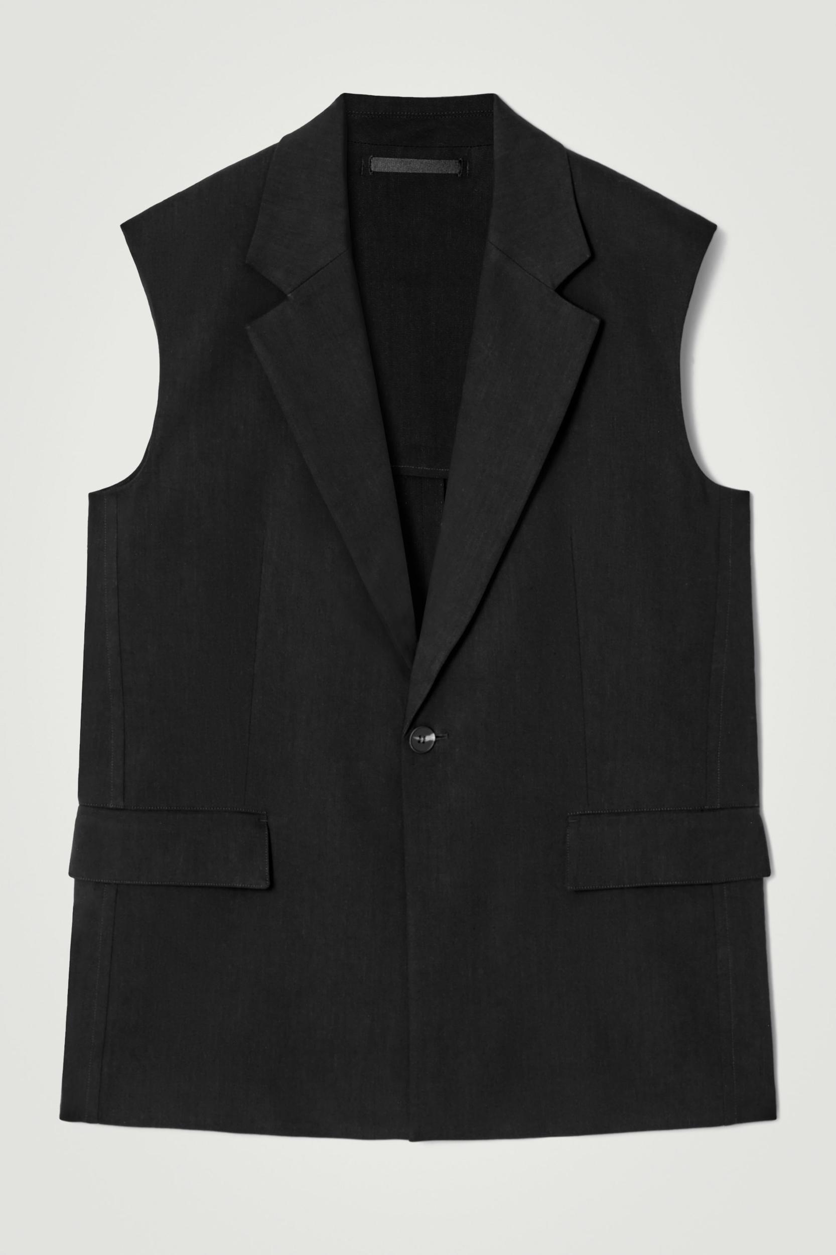 SLEEVELESS LINEN-BLEND BLAZER Product Image