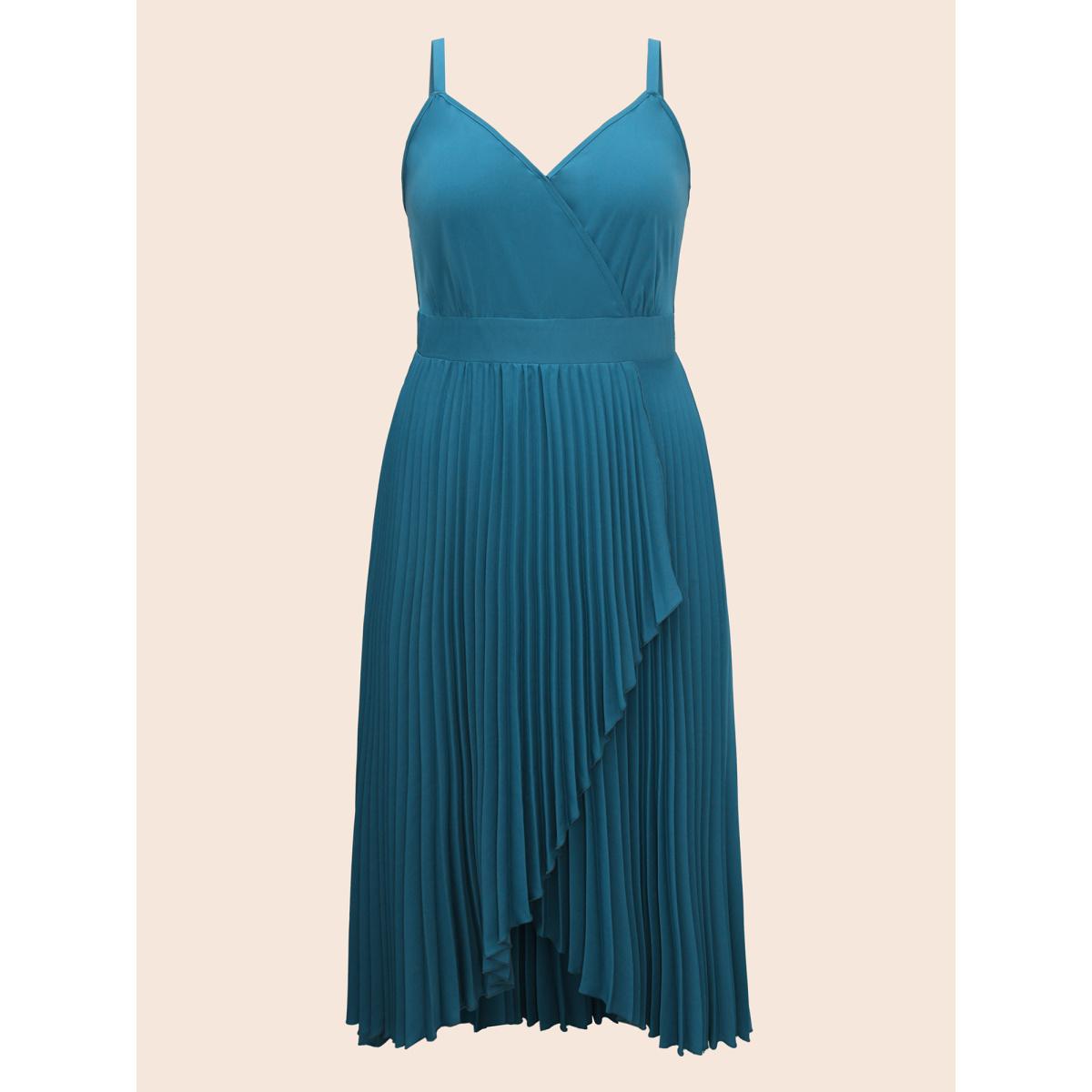 Plus Size Solid Shirred Wrap Hem Cami Dress Aegean Women Cocktail Overlapping Overlap Collar Sleeveless Curvy BloomChic 22-24/3X Product Image