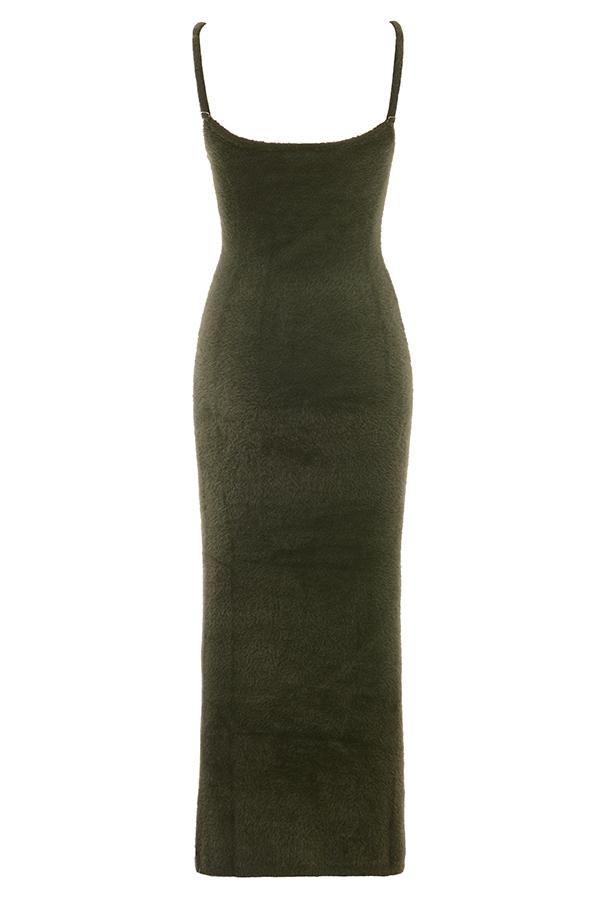 Fayette  khaki soft fluffy knit maxi dress - sale Product Image