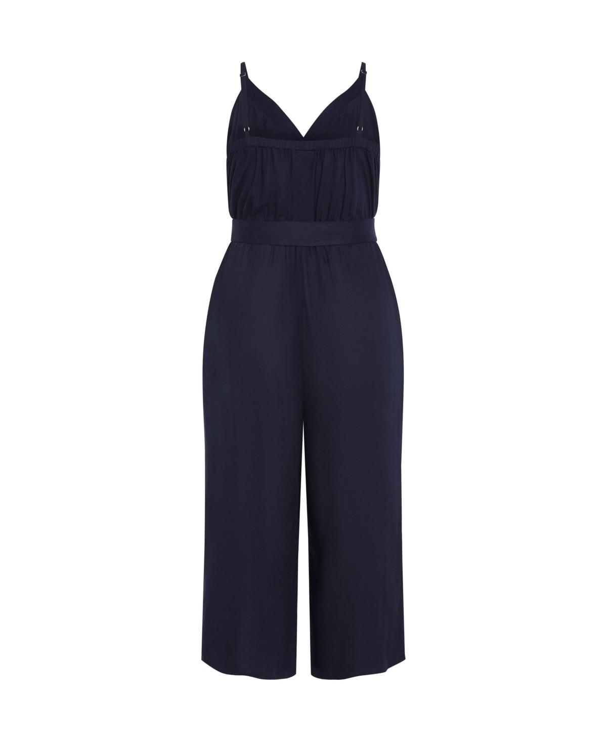 Plus Size Green Supersoft Essentials Plain Surplice Neck Belted Jumpsuit Women Elegant Sleeveless V-neck Dailywear Loose Jumpsuits BloomChic 26/4X Product Image