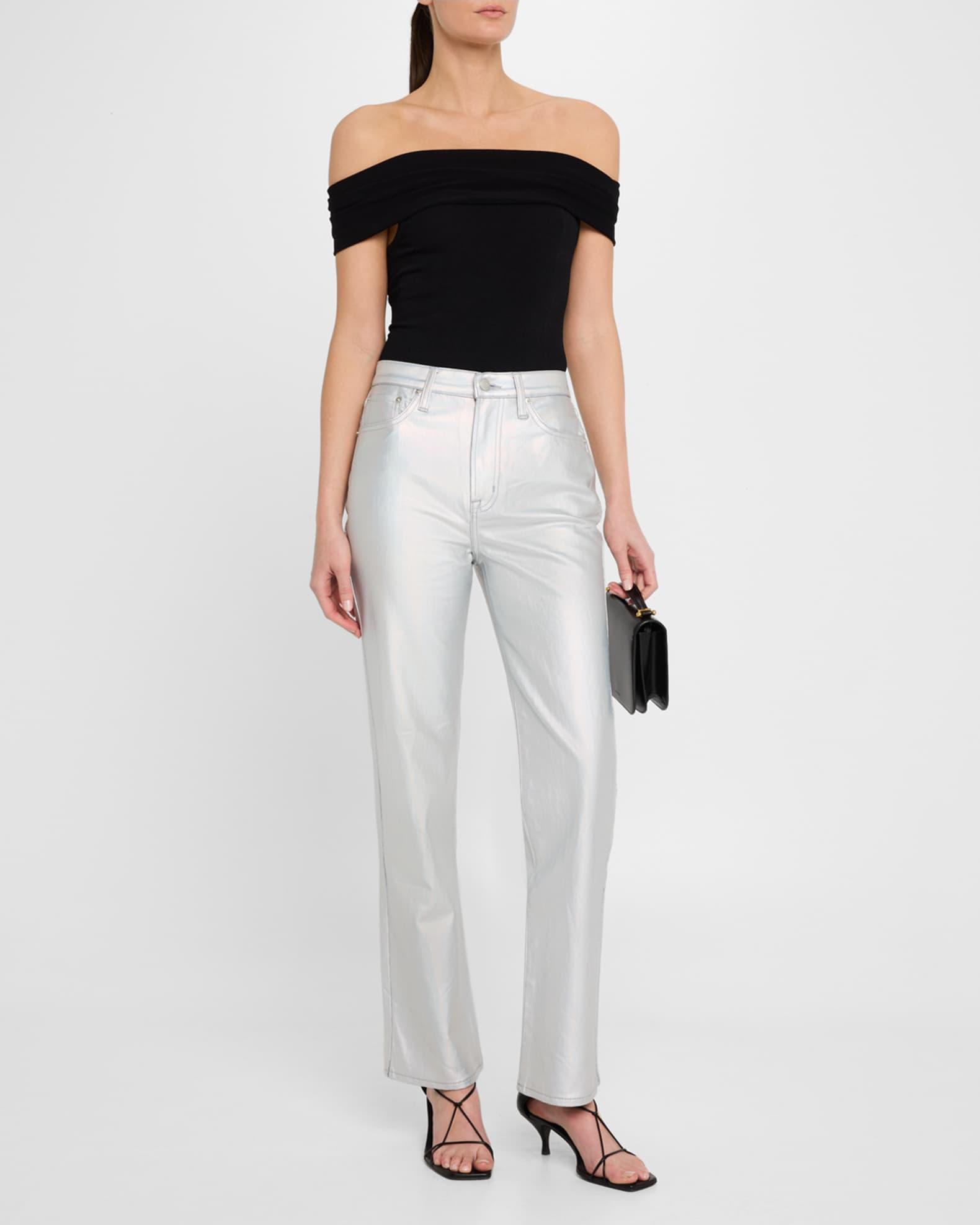 Cassie Super High-Rise Straight Crop Metallic Jeans Product Image