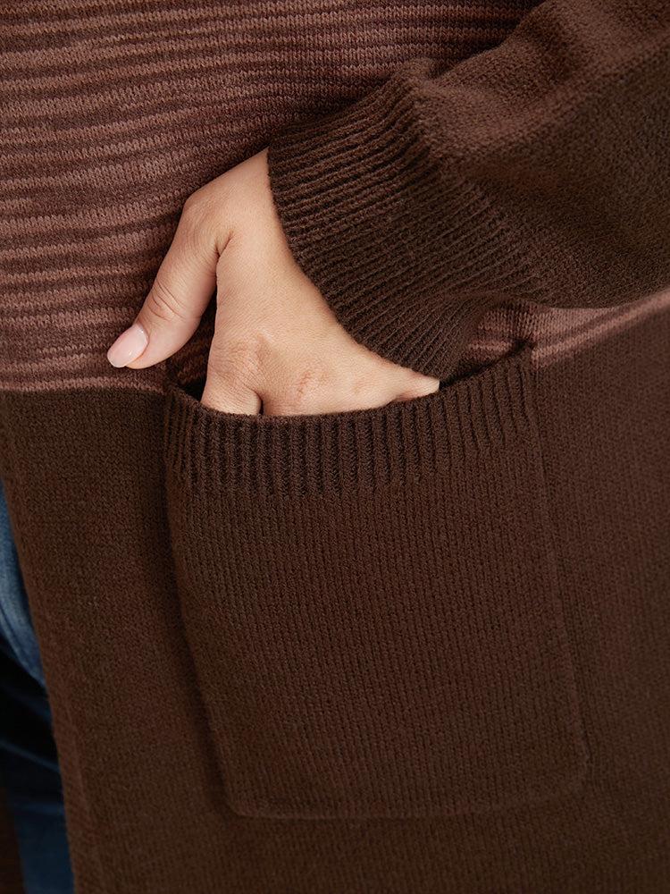 Colorblock Contrast Pointelle Knit Pocket Belted Open Front Cardigan Female Product Image