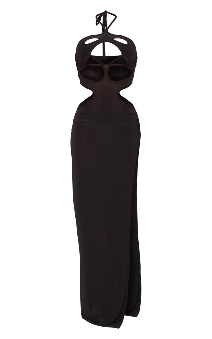 Black Slinky Multi Cut Out Split Detail Maxi Dress Product Image