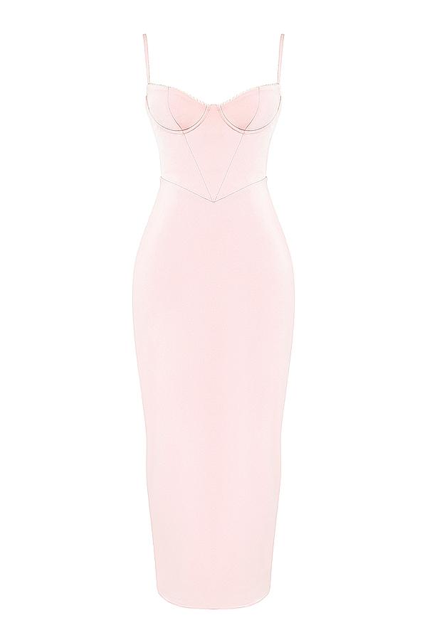 Stefania  soft peach corset maxi dress Product Image
