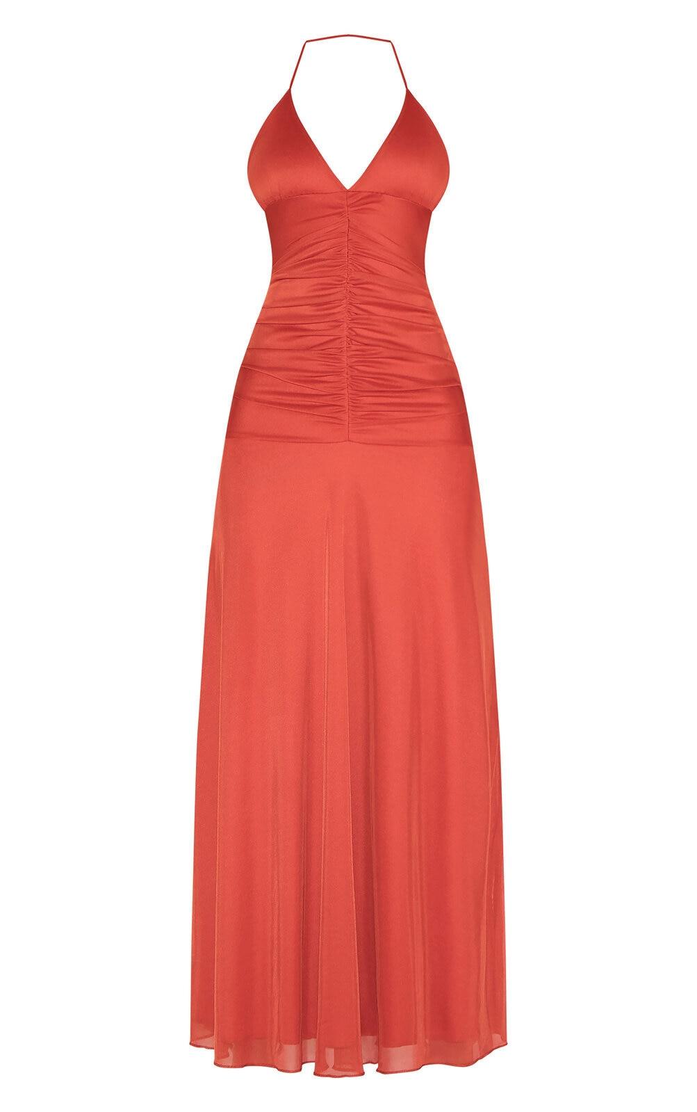 Rust Ruched Detail Strappy Maxi Dress Product Image