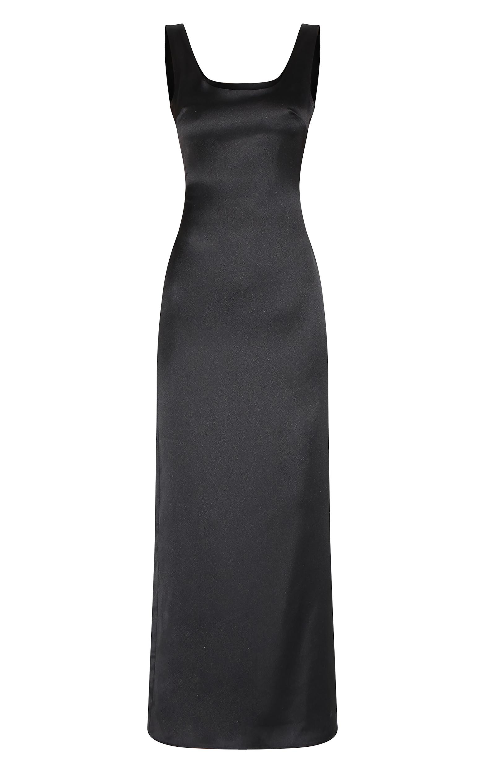 Black Satin Scoop Neck Maxi Dress Product Image