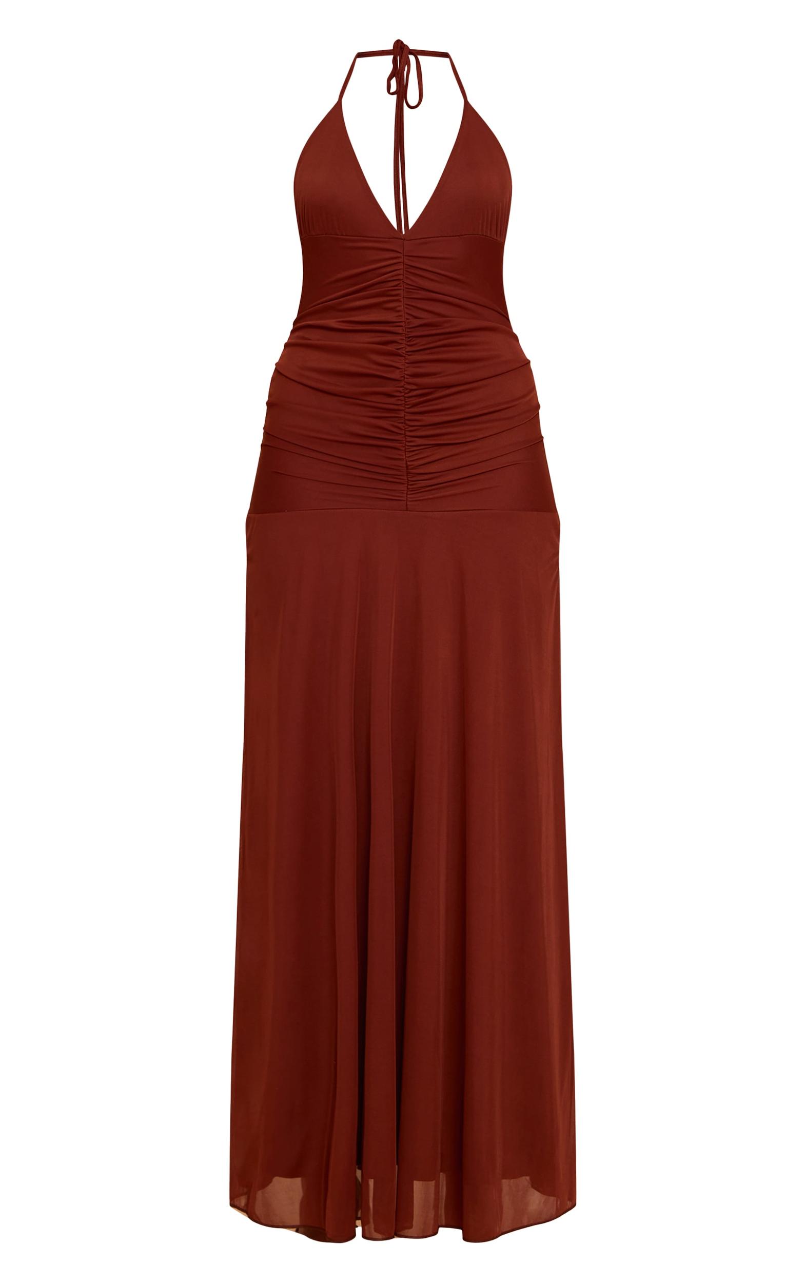 Chocolate Ruched Detail Strappy Maxi Dress Product Image