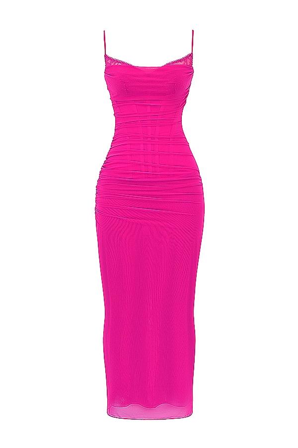 Nalini  fuchsia stretch mesh maxi dress Product Image