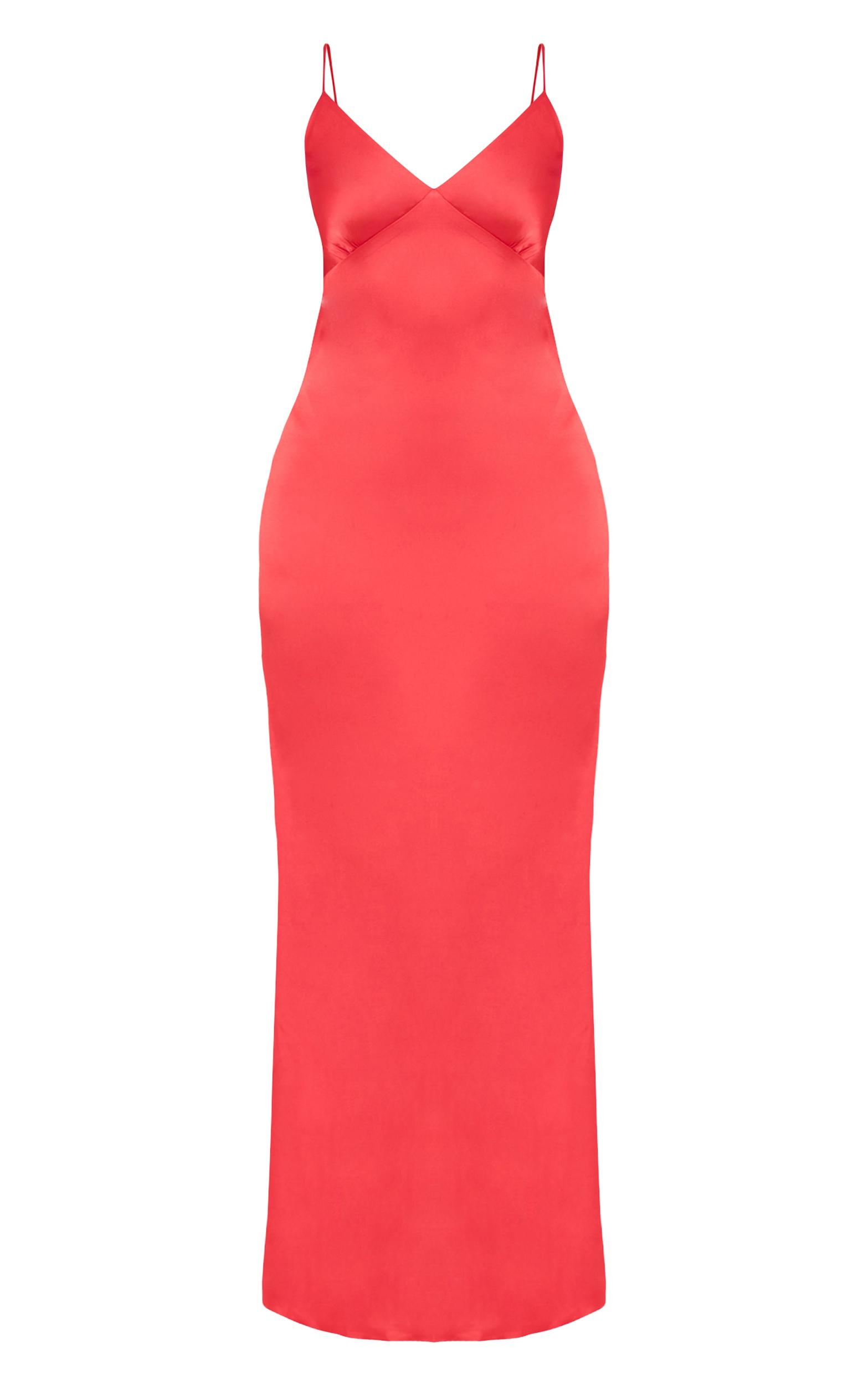 Red Satin Strappy Maxi Dress Product Image