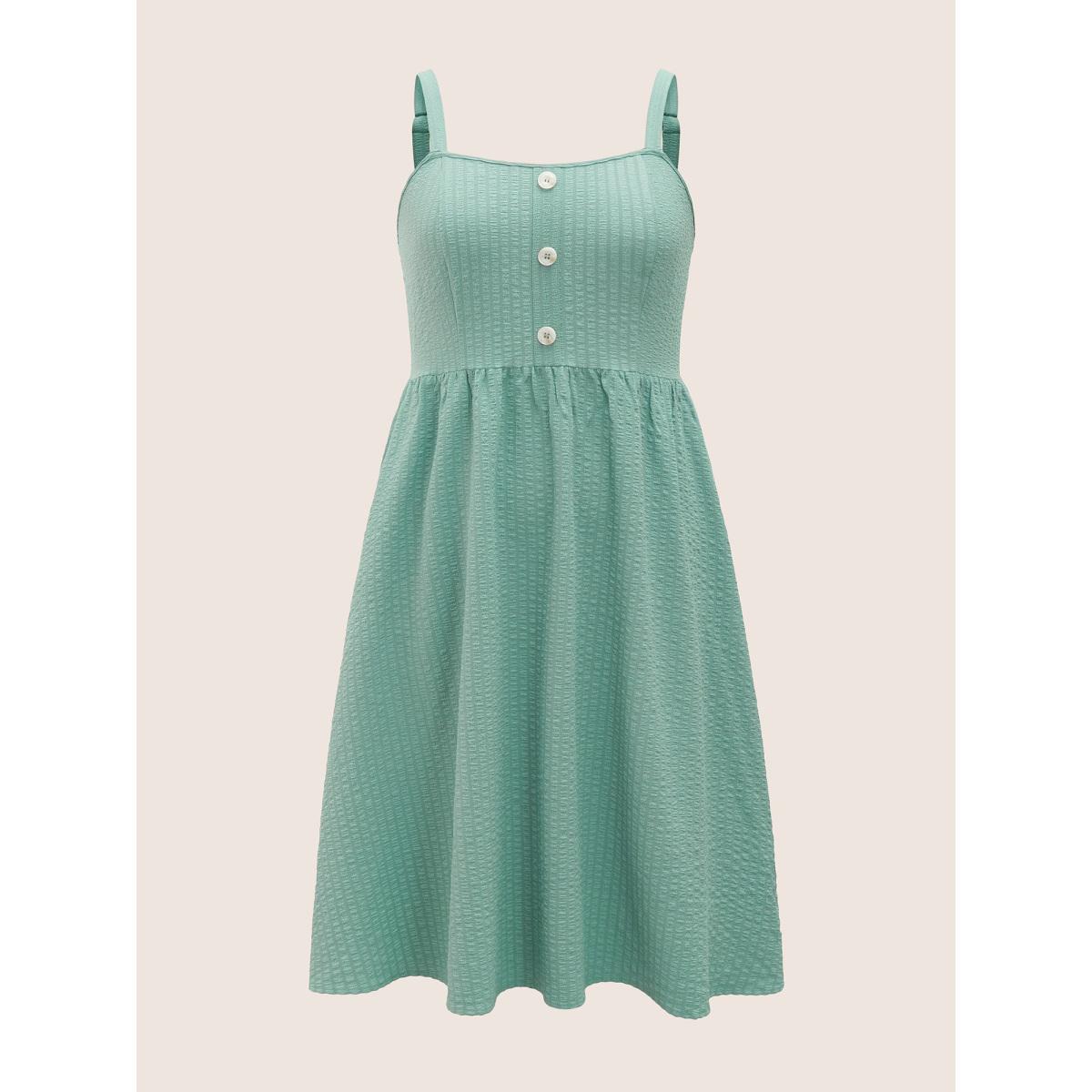Plus Size Plain Texture Button Detail Cami Dress Teal Women Casual Texture Non Sleeveless Curvy Midi Dress BloomChic 12/L Product Image