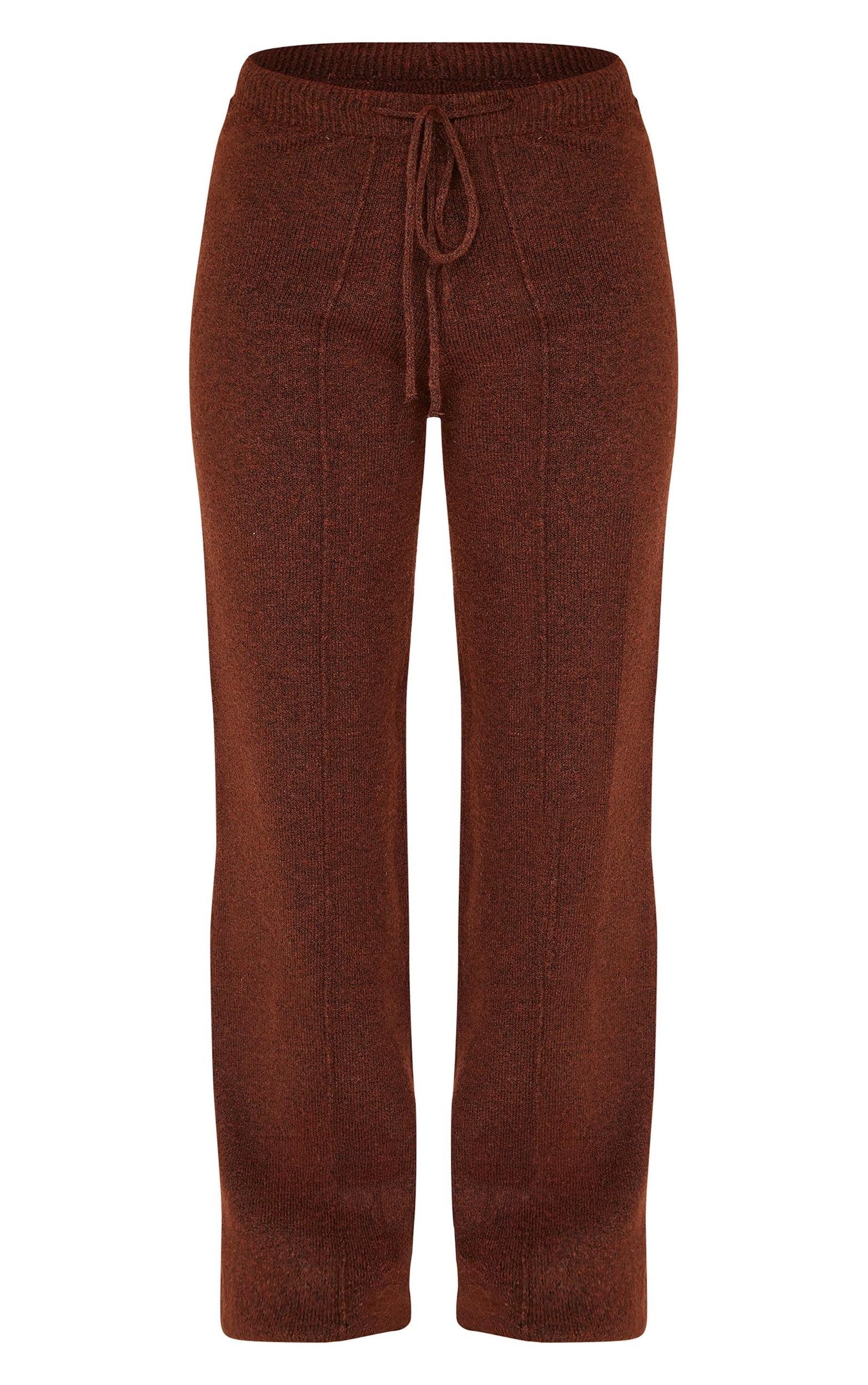 Petite Chocolate Knitted Seam Detail Wide Leg Pants Product Image