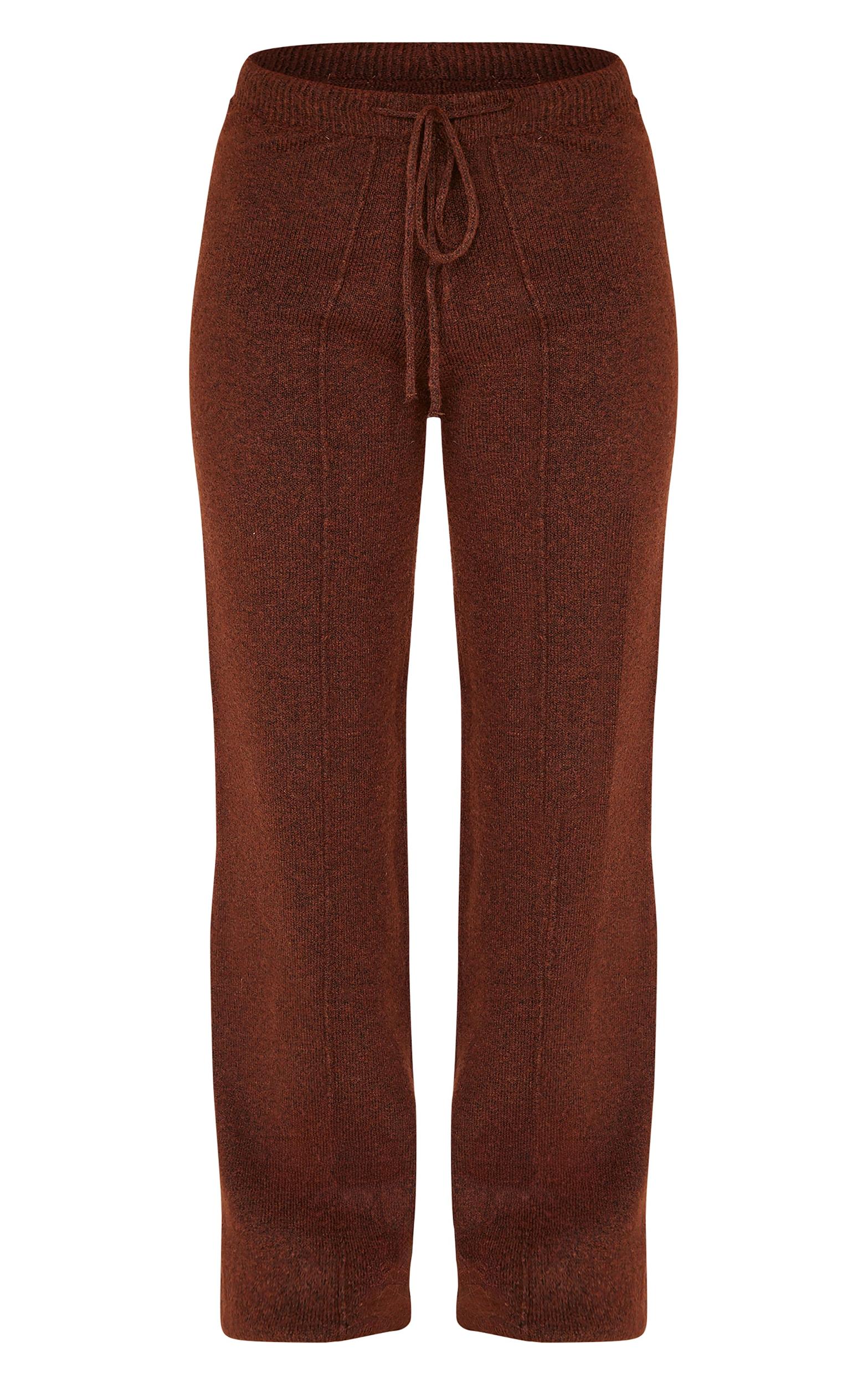 Petite Chocolate Knitted Seam Detail Wide Leg Pants Product Image