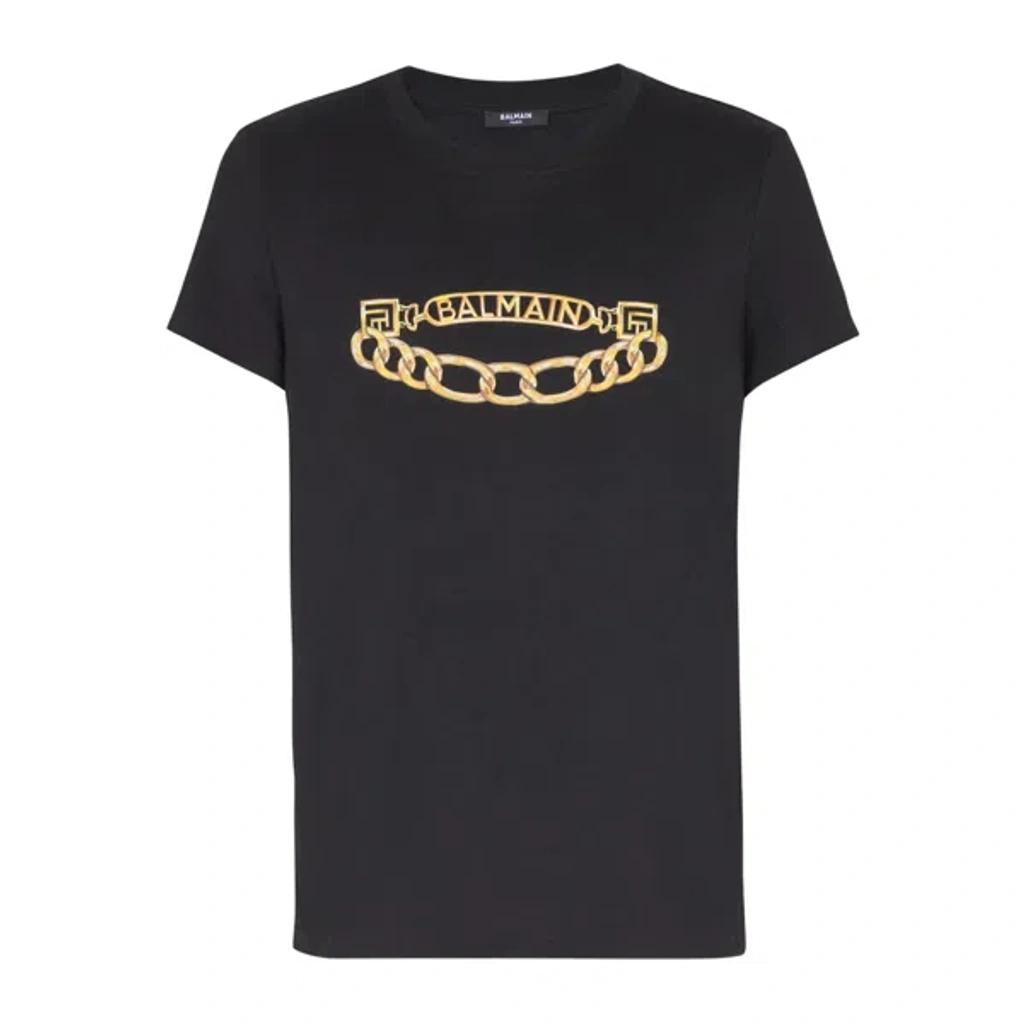 BALMAIN Black Crewneck T-shirt With Logo Print On The Front In Cotton Man Product Image