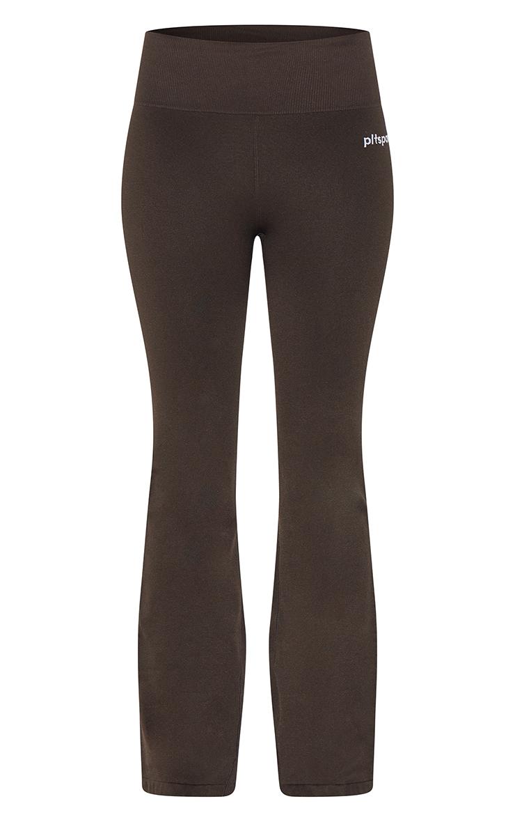 PLT SPORT Espresso Seamless Ribbed Detail High Waist Yoga Flares Product Image