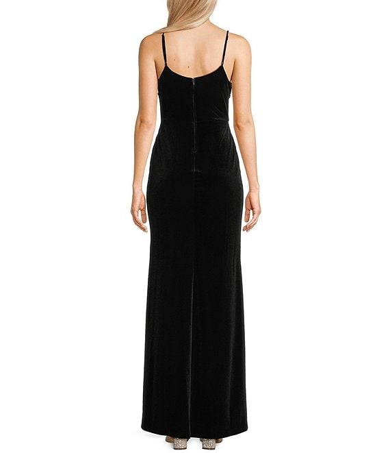 Blondie Nites Velvet Bow Front Spaghetti Strap Gown Product Image