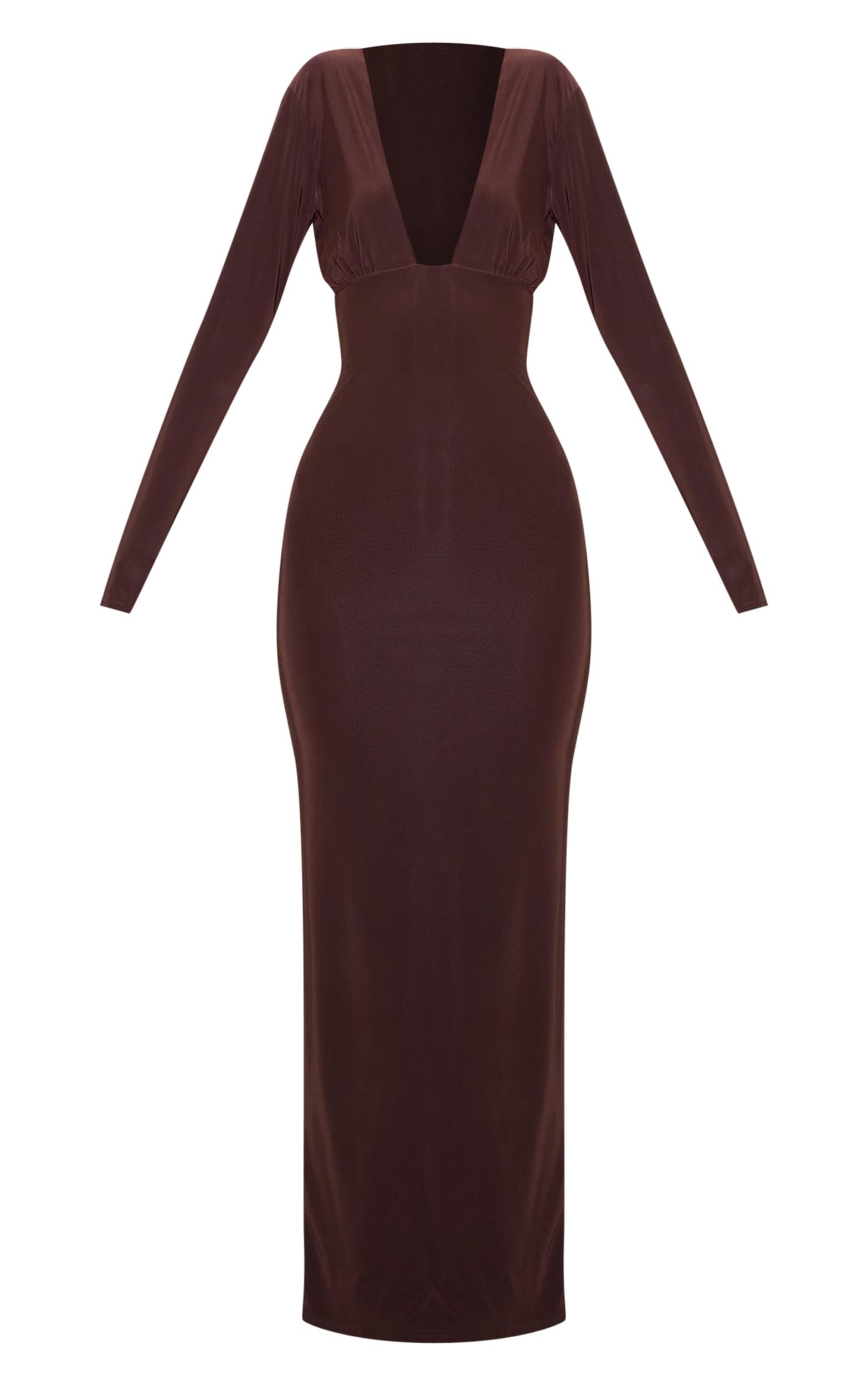 Deep Chocolate Double Layer Deep Plunge Maxi Dress Product Image