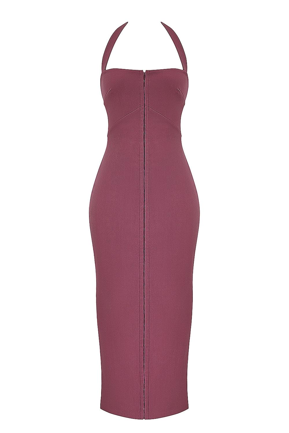 Mia  mulberry twill halter maxi dress Product Image