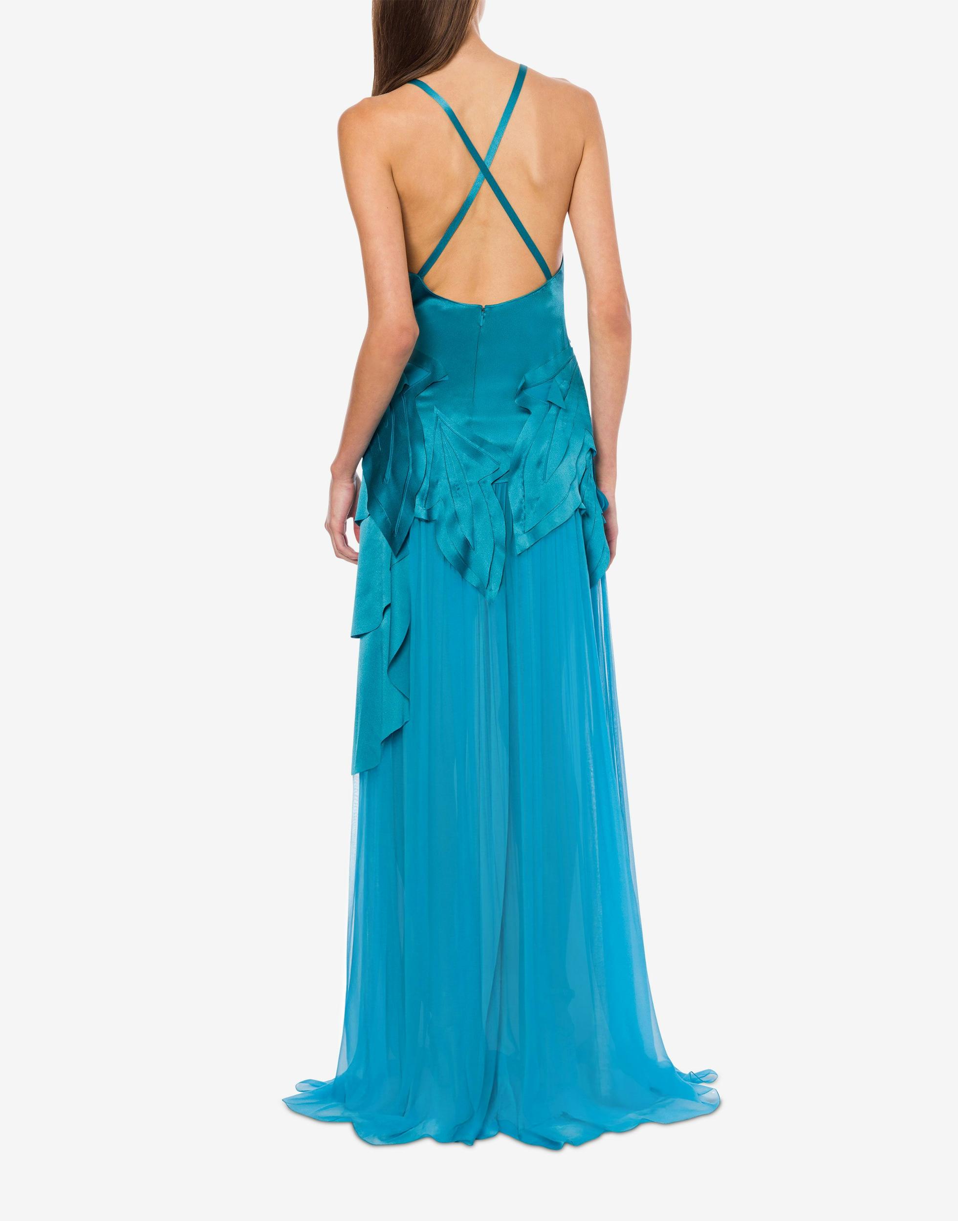 Satin and chiffon dress with laser-printed leaves Product Image