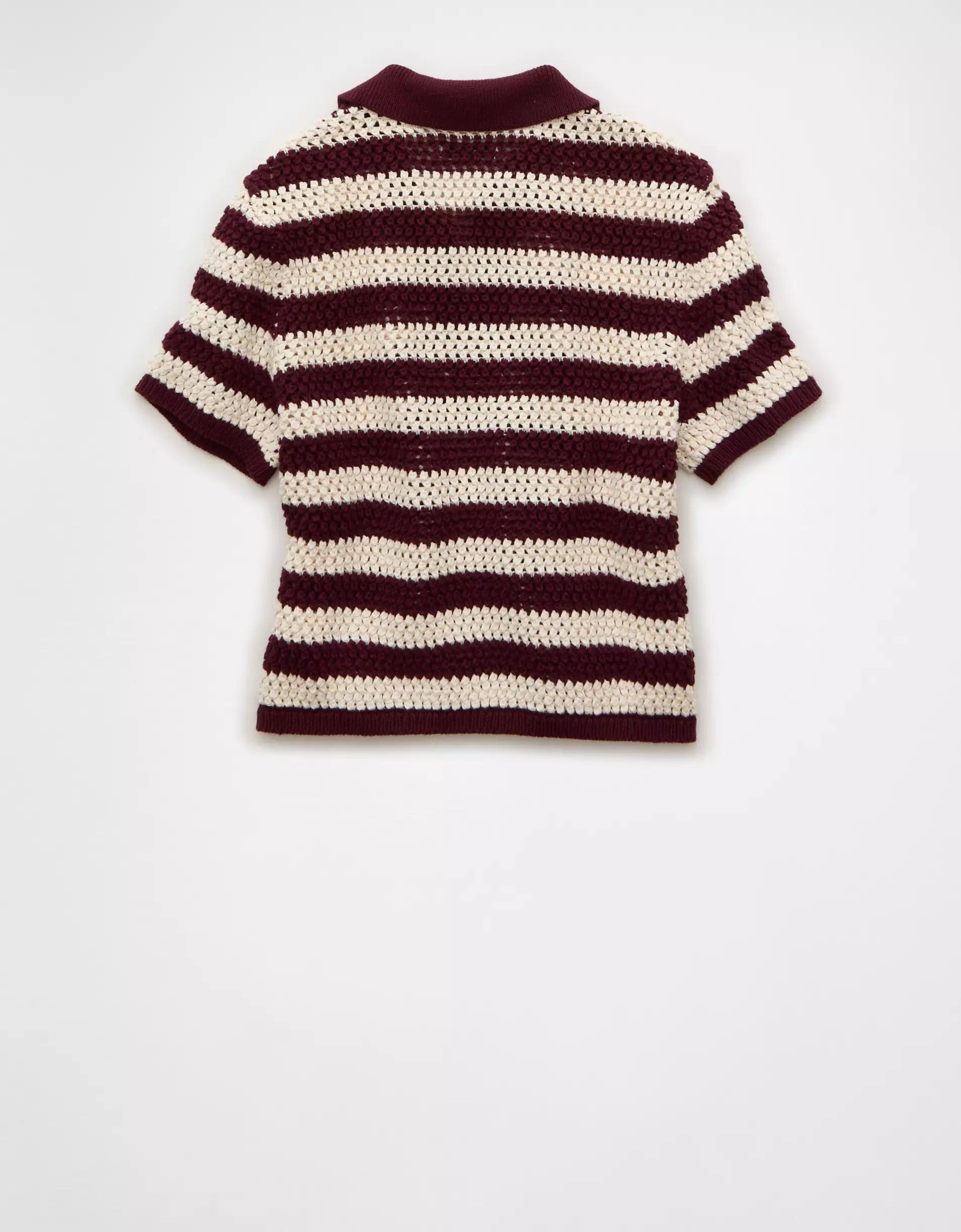 AE Cropped Crochet Sweater Polo Shirt Product Image