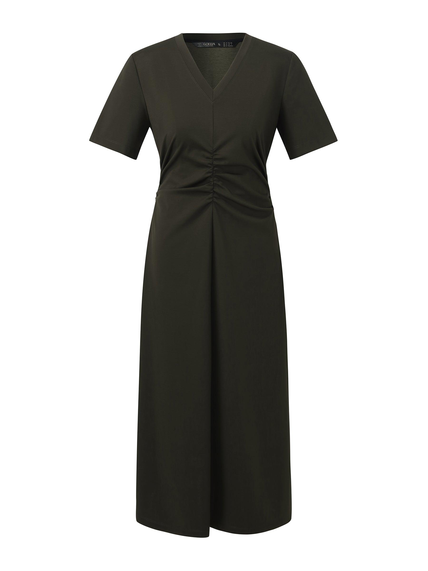 Tencel-blend Gathered Waist Women Tuck Detail Midi Knit Dress Product Image