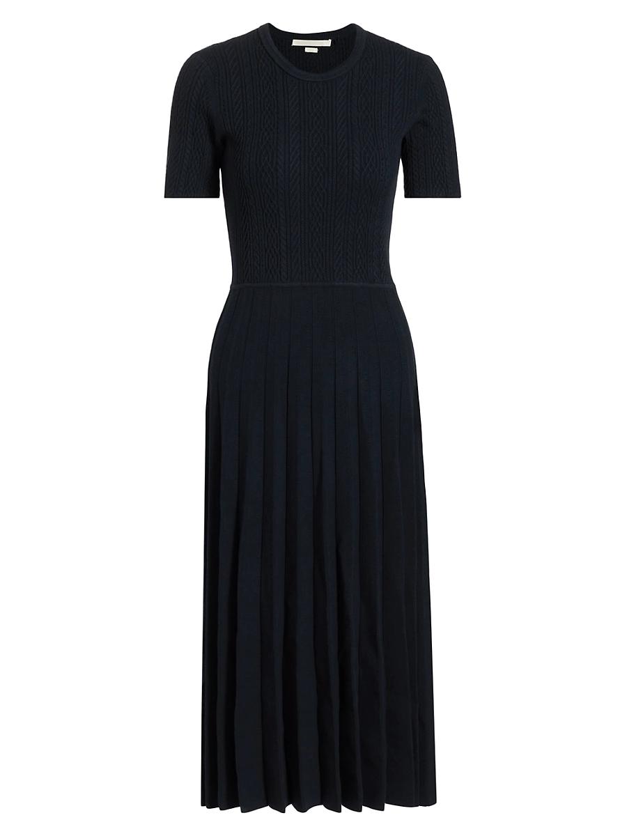 Womens Cable-Knit Pleated Midi-Dress Product Image